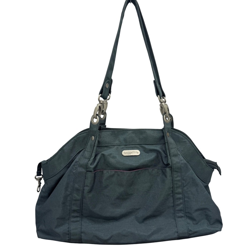 Baggallini Sage Green Nylon Shoulder Bag Tote Purse Top Zip Travel Pocket